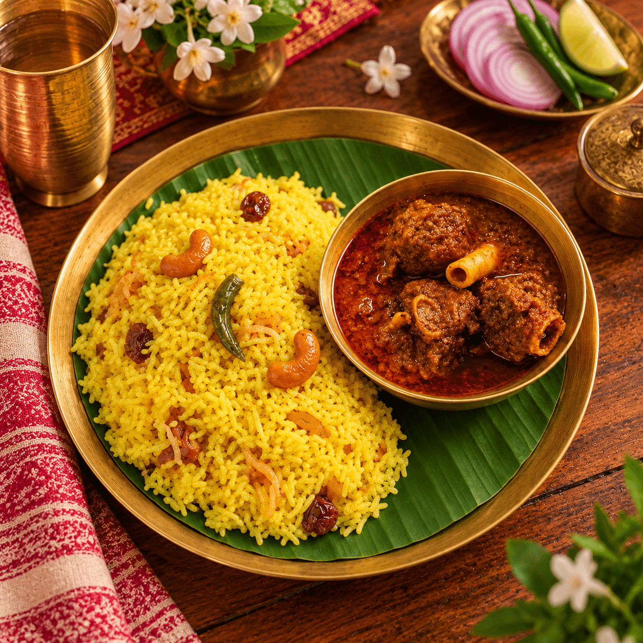 Mutton Kosha with Gobindobhog Basanti Pulao
